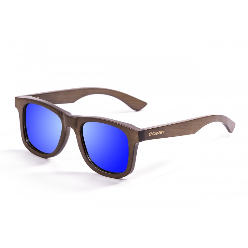 brown bamboo sunglasses wood blue